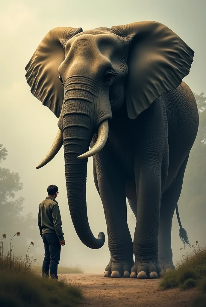 A person saying goodbye as he is leaving to a simple elephant