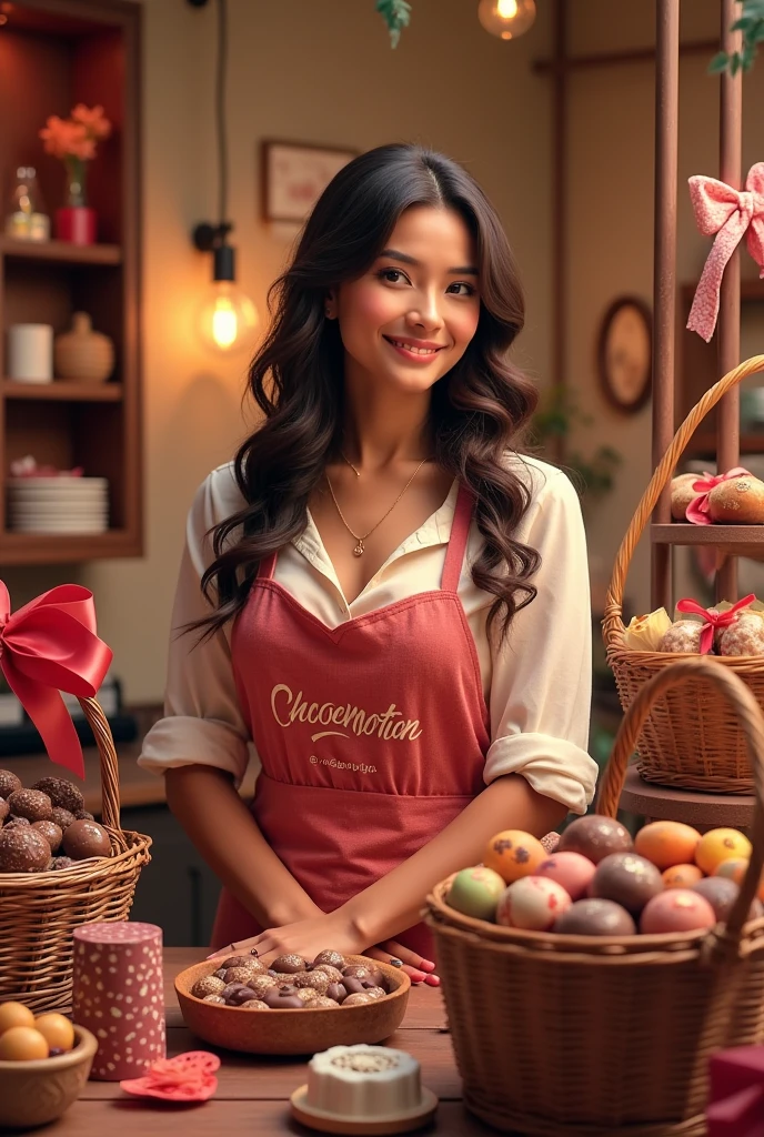 Gift basket store with name Chocoemotion and with a woman