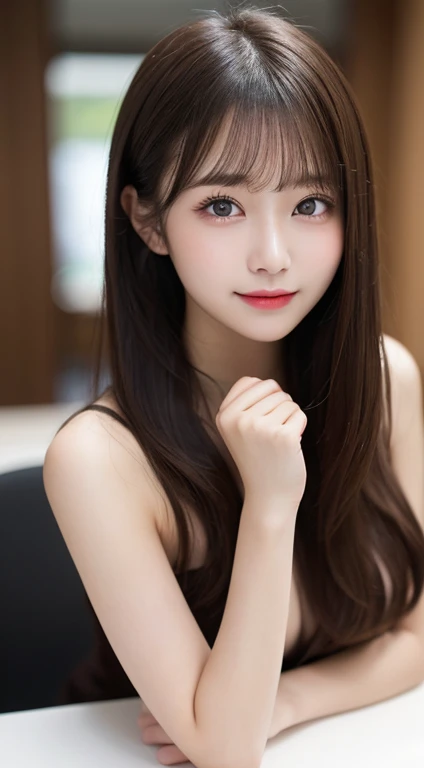 Tabletop, Highest quality, shape, Very detailed, finely, High resolution, 8k wallpaper, 完璧なダイナミックな構shape, Tokyo Trends＆Random cute hairstyles, Small breasts, Natural color lip, Random sexy poses,Cute Smile,Metropolis、20-year-old girl、Beautiful and elaborate face、Perfect and beautiful face,Big eyes、Beautifully detailed face、Perfect and beautiful double eyelids、Blur the background、Perfect and beautiful face、Feminine poses、Blur the background、naked、