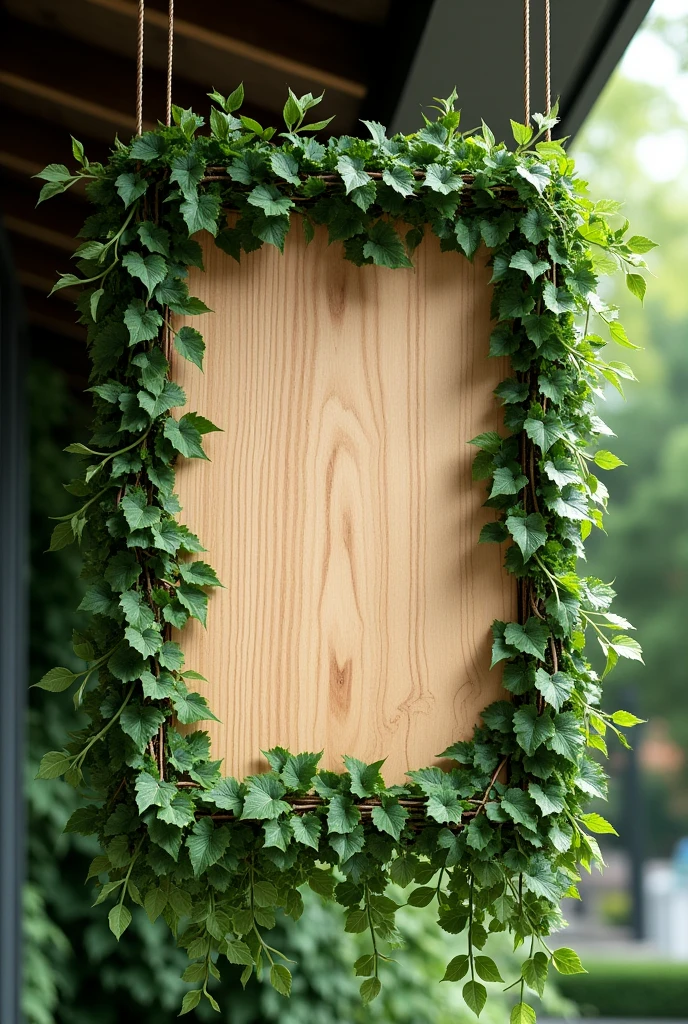 MAKE A BOARD SQUARE THAT HAS VINES AND GEENERY AROUND IT ANG MAKE IT HANGING