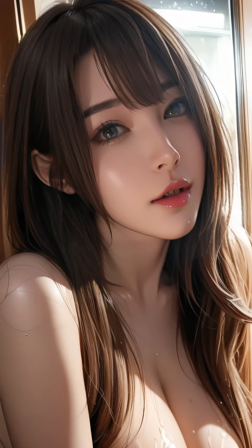 {best quality}, {very aesthetic}, {ultra-detailed}, {best illustration}, nsfw, jitome, wet eyes, upturned eyes, lips, open mouth, tongue out, chin up, cupping one hand, cum in mouth, cum on palm