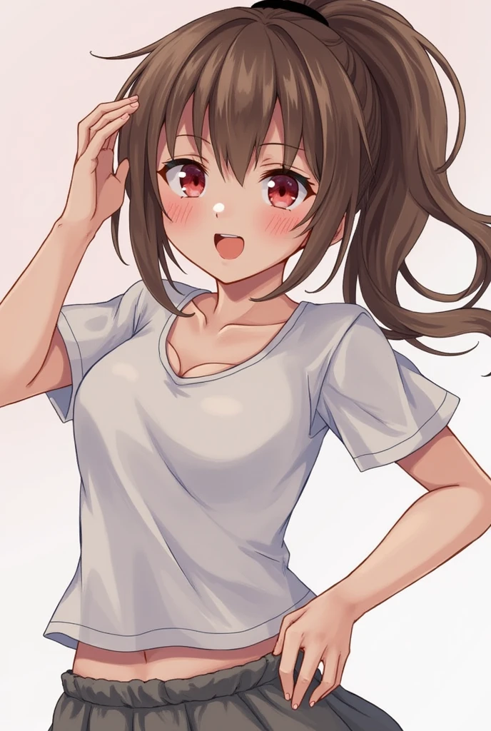 corrin,medium hair,ponytail,red eyes,nude,brown hair