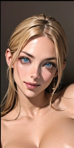 portrait, Practical, blue eyes, Blonde hair, Large Breasts, 4K resolution, High quality CG, Beautiful CG, Soft Light, realistic, photo-realistic:1.37),(8k, RAW photo, best quality, masterpiece:1.2), cute, ultra-detailed,heart-shaped pupils,physically-based rendering, ultra high res, sharp focus, looking at viewer,photorealistic,realistic, solo, photorealistic, best quality, extremely detailed face,extremely detailed eyes and face, beautiful detailed eyes,absurdres, incredibly absurdres,haunting smile, natural breasts, soft areolas, Puffy areolas, puffy nipples, detailed areolas, plunk areolas, detailed nipples, light pink areolas, light pink nipples, full body, sexy pose, ecstasy face, smooth body, sexy body, huge stunning goddess shot
