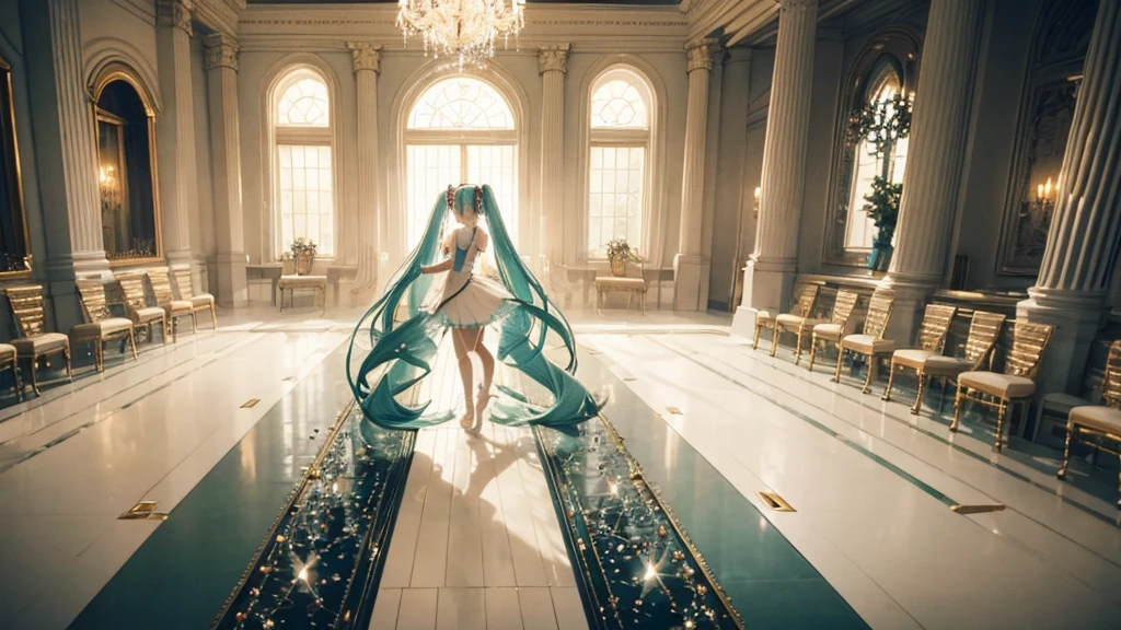 In the ballroom where Hatsune Miku shines、Under the dim light、Wearing an elegant dress、A moving final dance