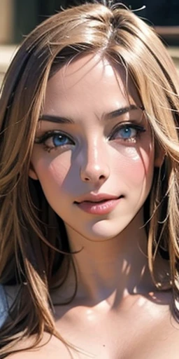 portrait, Practical, blue eyes, Blonde hair, Large Breasts, 4K resolution, High quality CG, Beautiful CG, Soft Light, realistic, photo-realistic:1.37),(8k, RAW photo, best quality, masterpiece:1.2), cute, ultra-detailed,heart-shaped pupils,physically-based rendering, ultra high res, sharp focus, looking at viewer,photorealistic,realistic, solo, photorealistic, best quality, extremely detailed face,extremely detailed eyes and face, beautiful detailed eyes,absurdres, incredibly absurdres,haunting smile, natural breasts, soft areolas, Puffy areolas, puffy nipples, detailed areolas, plunk areolas, detailed nipples, light pink areolas, light pink nipples, full body, sexy pose, ecstasy face, smooth body, sexy body, huge stunning goddess shot