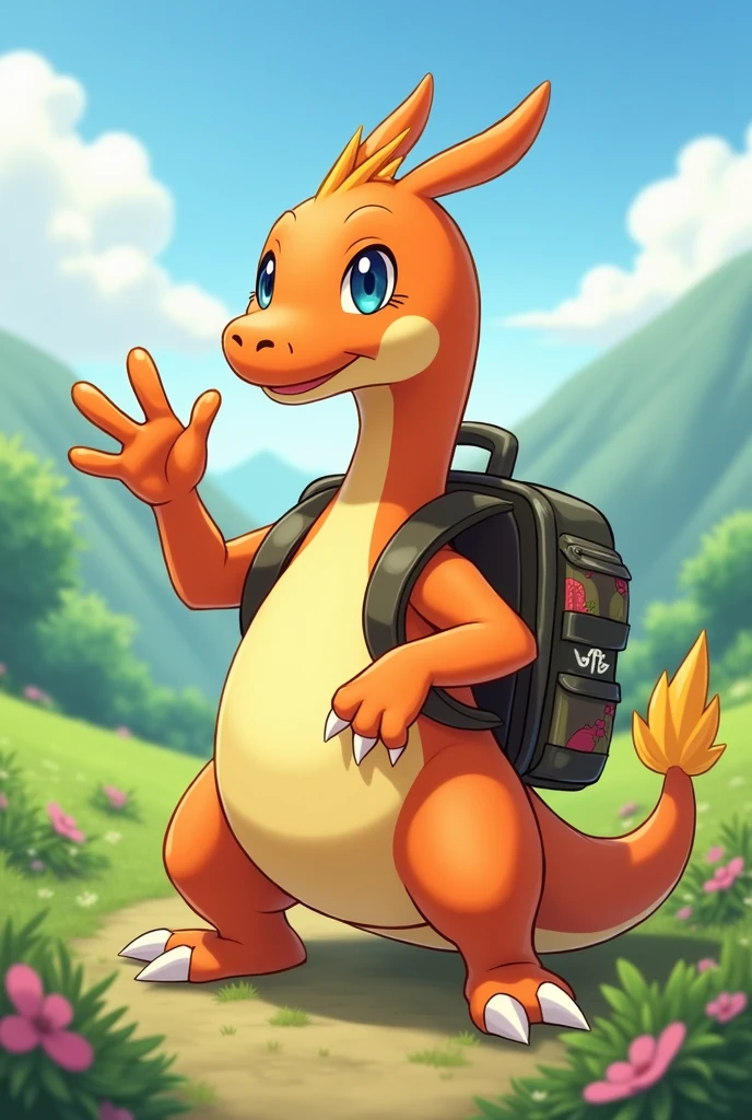 Make a waving dragonite with a backpack