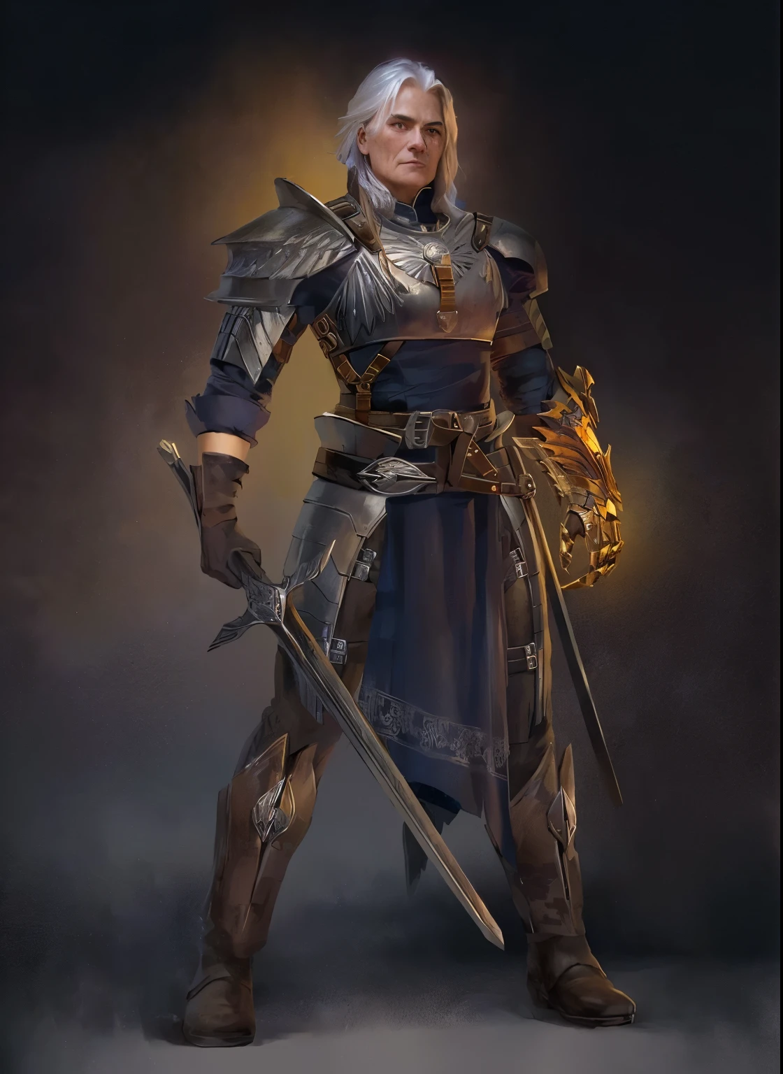 (old woman), in armor holding a sword and a sword, a human male paladin, concept art of a warrior, male paladin, epic exquisite character art, picture of a male cleric, full portrait of magical knight, complex fantasy character, warrior dnd character, fantasy warrior in full armor, heroic fantasy character concept, male warrior, armored warrior, fantasy paladin