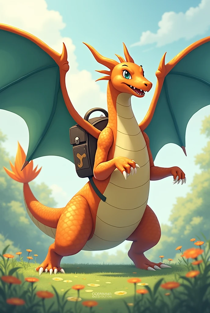 Make a Pokemon Dragonite with a waving backpack 