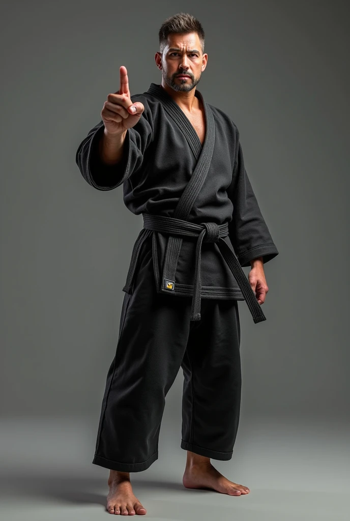 Jiu Jitsu Black Belt Black Kimono, 3d pointing with index finger forward