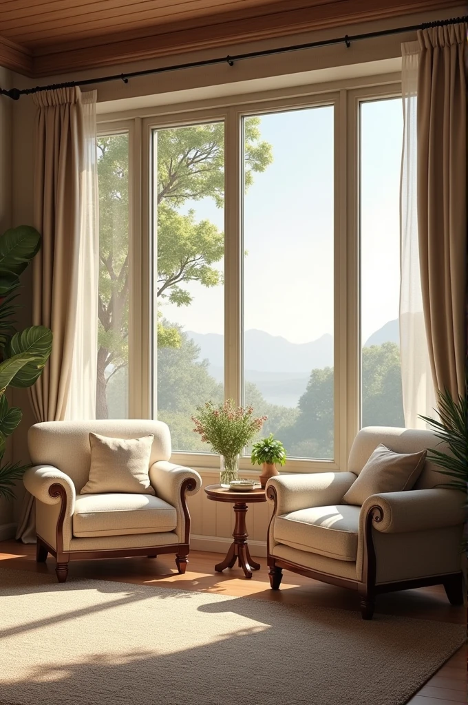 Living room with armchairs and windows