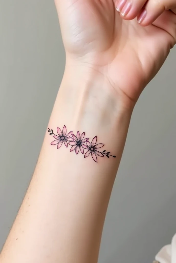 Je voudrai créer un tatouage au niveau du poignet d'un bouquet (sur l'horizontal) avec les fleurs de naissance du mois de février, mars avril. Le dessin doit être minimaliste