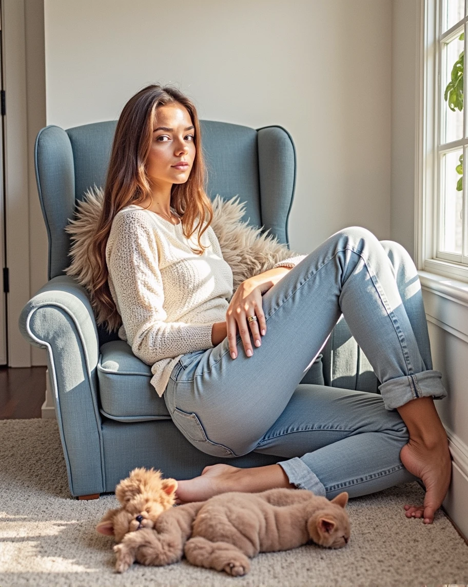 18 year old woman sitting, Brown hair