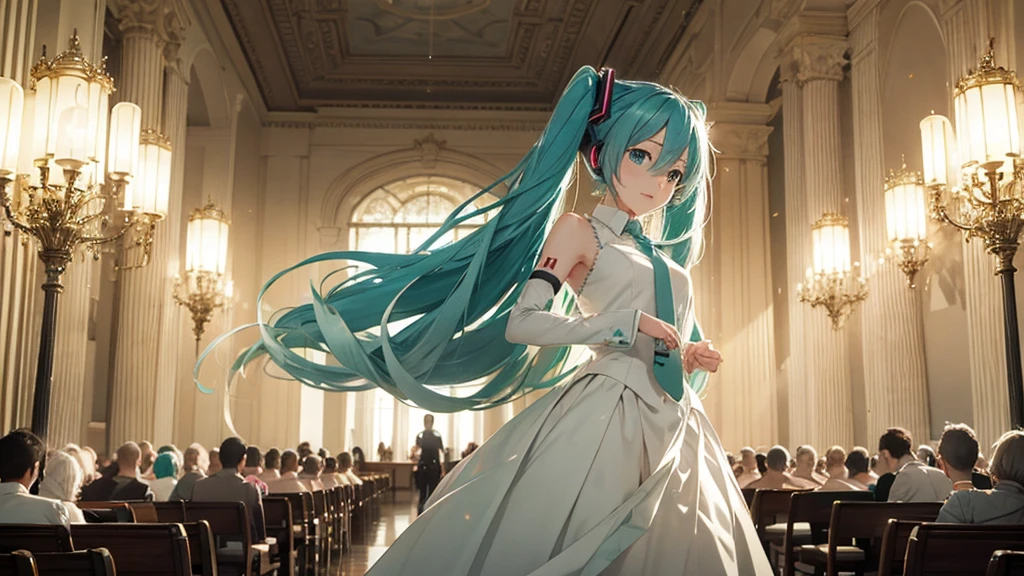 In the ballroom where Hatsune Miku shines、Under the dim light、Wearing an elegant dress、A moving final dance