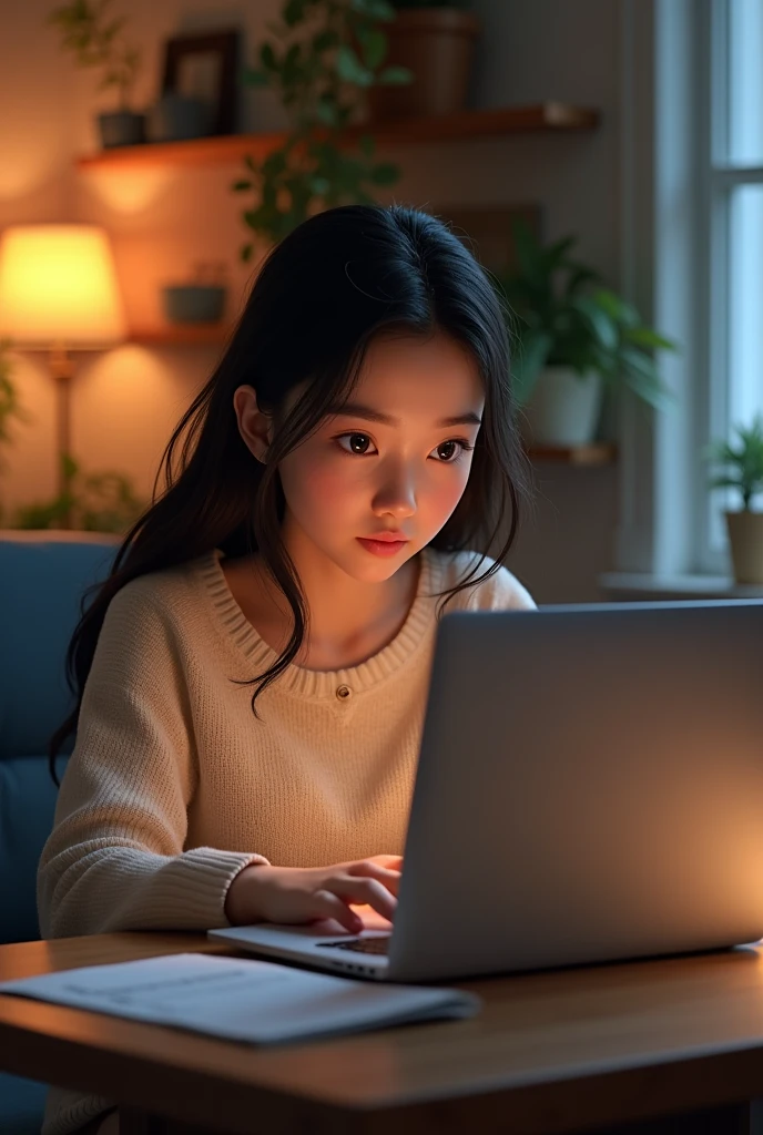 A gurl typing on laptop