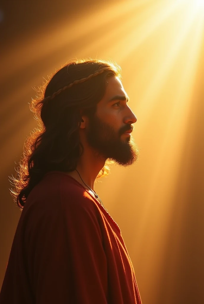 create an image of jesus with a ray of sunlight behind
