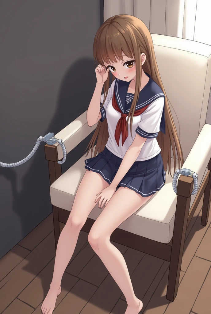 girl、Brown Hair、long hair、Sailor suit、Constraints、Tied to a chair、Erotic、Electric massager

