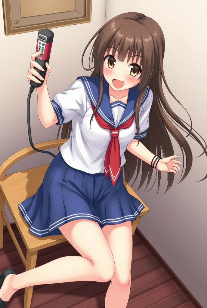 girl、Brown Hair、long hair、Sailor suit、Constraints、Tied to a chair、Erotic、Electric massager