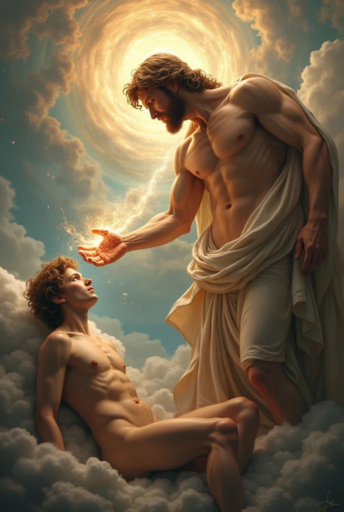 Michelangelo's Creation of Adam Art in Digital Art Style