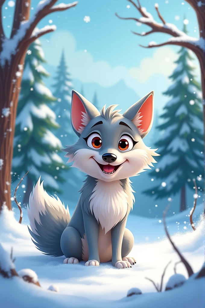 Cartoon wolf in the snow