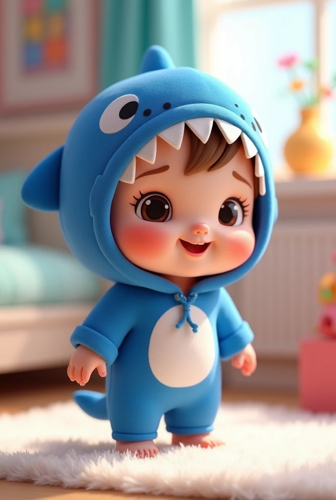 Chibi baby girl 3 years hooded clothes baby shark