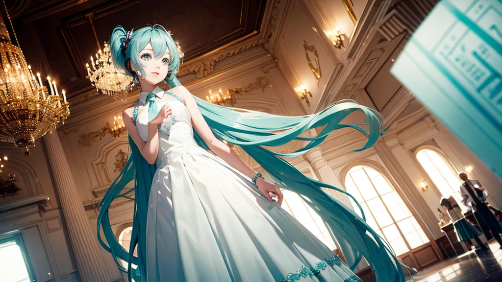In the ballroom where Hatsune Miku shines、Under the dim light、Wearing an elegant dress