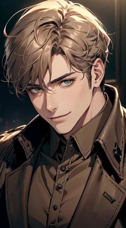 ((a mature man, very handsome, smile in love, short grey brown hair, green eyes, perfect face without errors)), ((buttoning the jacket, CEO)), (best quality, masterpiece, 8K, photorealistic, cinematic lighting, hdr image, ultra detailed, beautiful image), (portrait, detailed facial features, intricate textures, realistic skin tones, highly detailed, ultra-realistic), (warm lighting, soft shadows, dramatic lighting), (muted color palette, rich tones), (professional photography, high resolution, studio lighting)