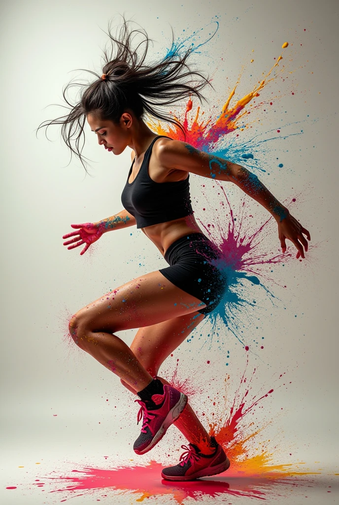 Un danseur qui dans le Krump tout en ayant de la peinture sur ses mains. Il envoie la peinture sur la toile grâce à ses mouvements de Krump.