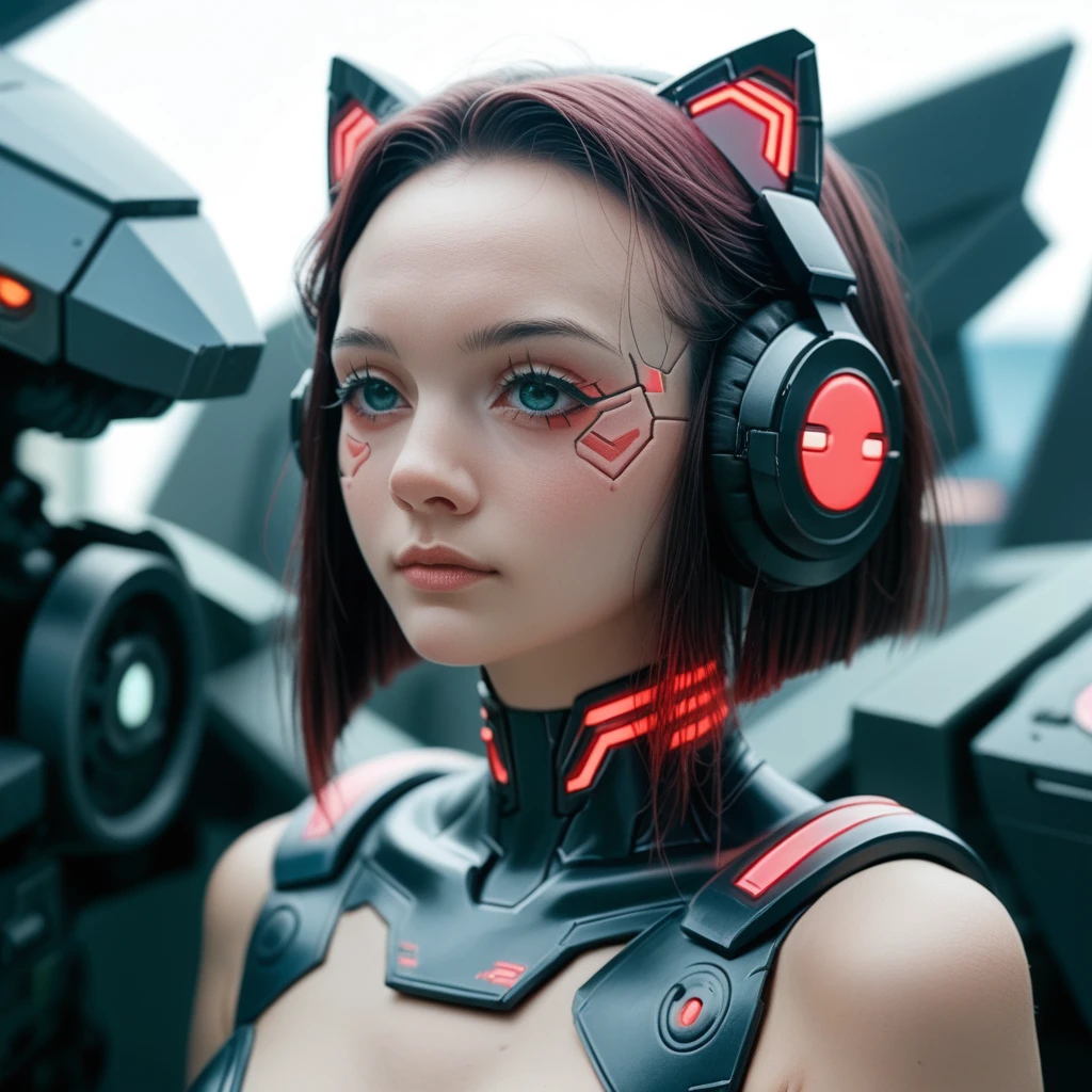 anime girl in futuristic outfit with cat ears and headphones, cute cyborg girl, digital cyberpunk anime art, cyberpunk anime girl mech, female cyberpunk anime girl, cyberpunk anime girl, beutiful girl cyborg, perfect android girl, anime cyberpunk art, portrait anime space cadet girl, dreamy cyberpunk girl, digital cyberpunk - anime art, girl in mecha cyber armor, cyberpunk beautiful girl