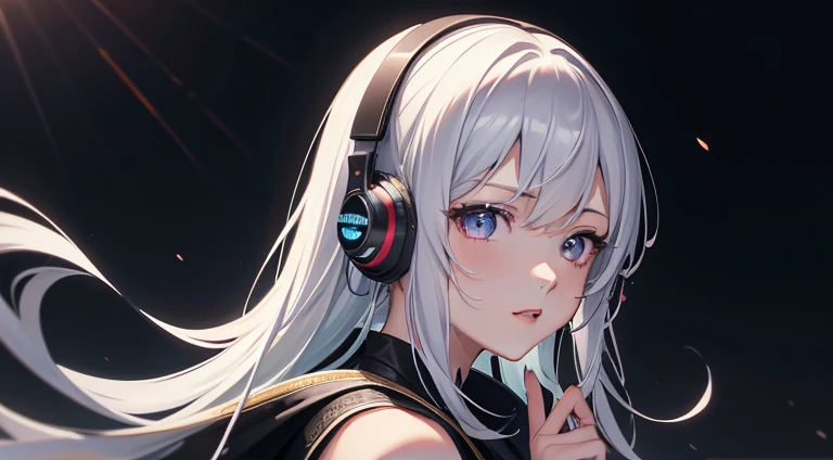 (masterpiece, 細かくbeautiful目: 1.2), (On the Moon, space, Looking Back at the Earth), Gray Hair, Black tank top, Volumetric lighting, White jacket, Glowing headphones, cyber punk, Futuristic, Variegated eyes, detailed eyes, 超detailed,A light smile, 非常にdetailedな, beautiful, Detailed, 超detailed, Highest quality, Complex, ハイパーフォトrealism, sharp, Digital figure, detailed, realism, Complex, 4K, 8k, trending at artstationh, Excellent anatomy, beautiful lighting, Award-winning, Realistic, Realistic Shadows, Realistic lighting, beautiful lighting, Ray Tracing, Complex details, Sulky, Three-part method, masterpiece, (figure:1.1), High resolution, (非常にdetailedな CG, Unity, 8k wallpaper:1.1), beautiful face, 非常にdetailedな face, Ultra-photorealism, masterpiece, Bokeh, 非常にdetailedな, Complex, Zoom out, colorful, Vibrant colors, Red nail polish, 側面figure,