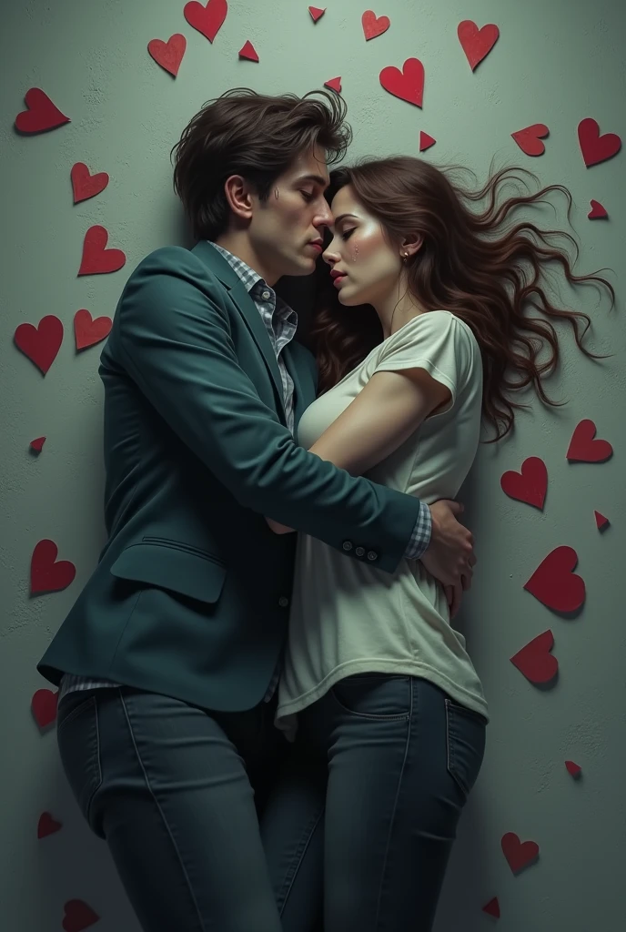 Image of a sad for a sad boyfriend and girlfriend
Lying on the ground, surrounded by tears and broken heart pieces