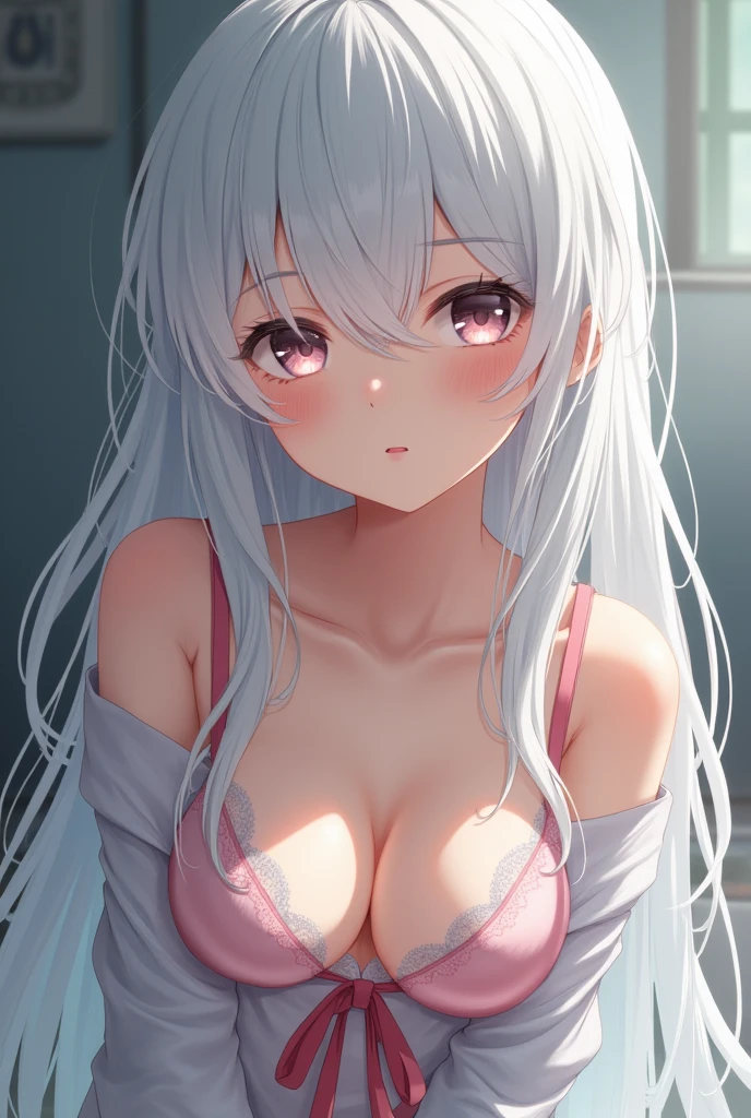 (Best quality, 8k, 32k, Masterpiece, UHD:1.2), NSFW, japanese, white hair, no bra