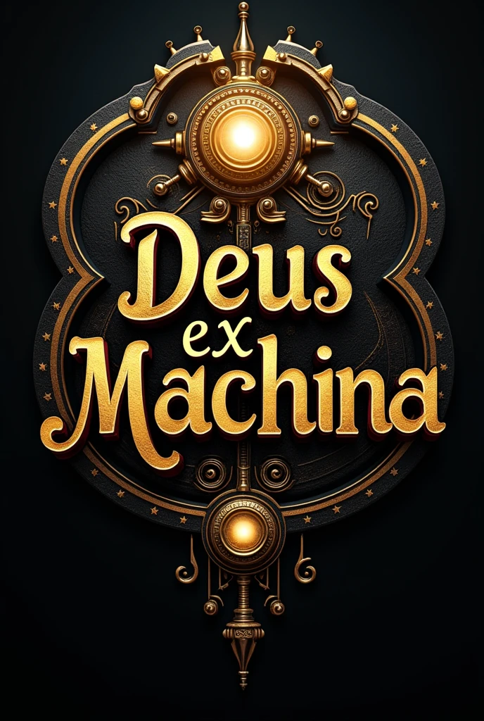 Design text "Deus ex Machina", must have this text, with time travel style, elegant and sophisticated, main color is gold, 