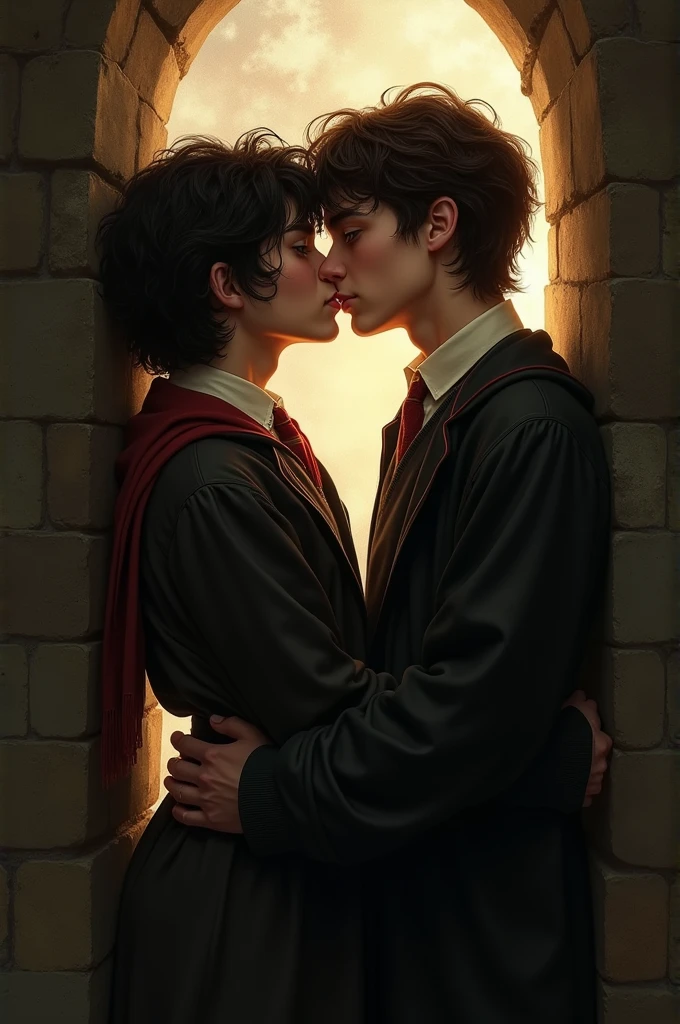 Regulus black kissing James Potter the two teenagers 