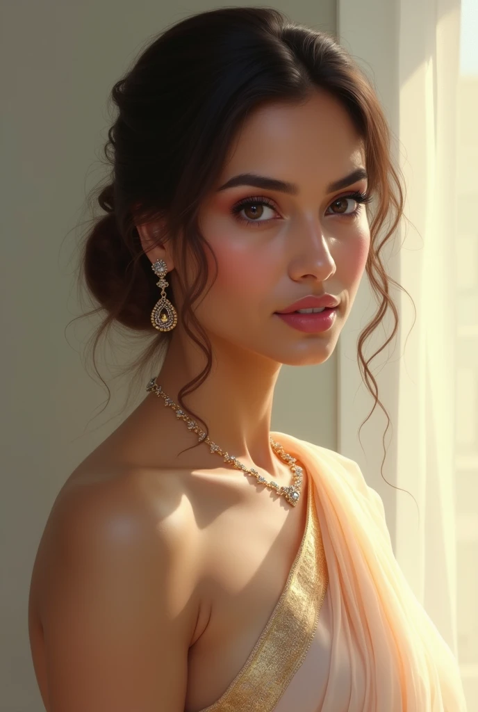 Best quality, masterpiece, detailed, perfect face, beautiful indian women, thin saree