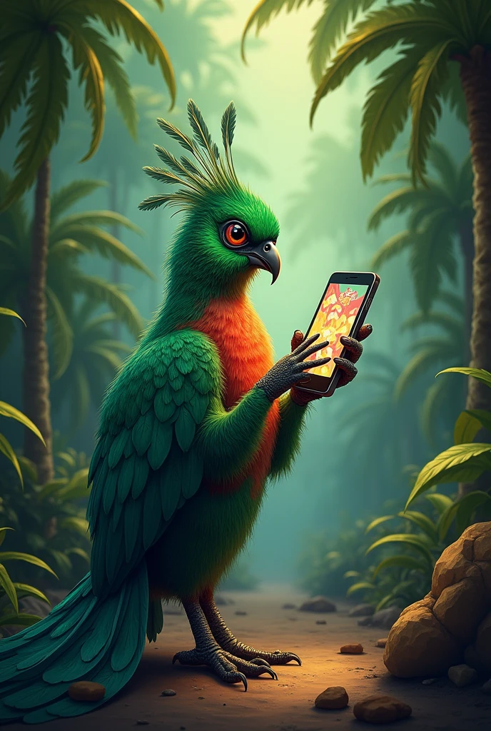 A quetzal using his cell phone