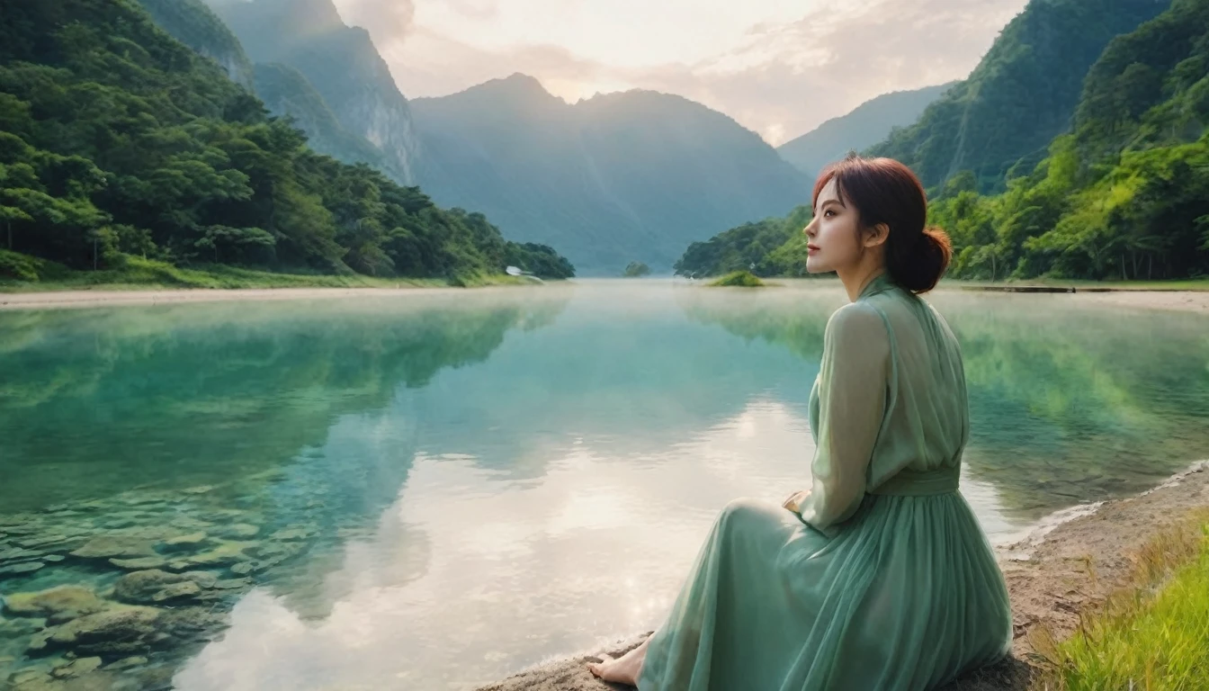 Beautiful scenery and a beautiful woman with a lovely aura