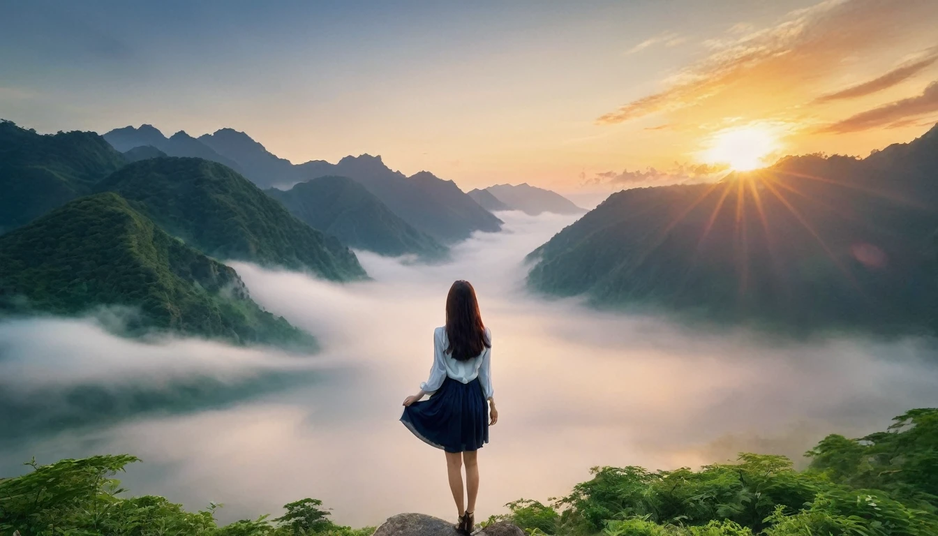 Beautiful scenery and a beautiful woman with a lovely aura