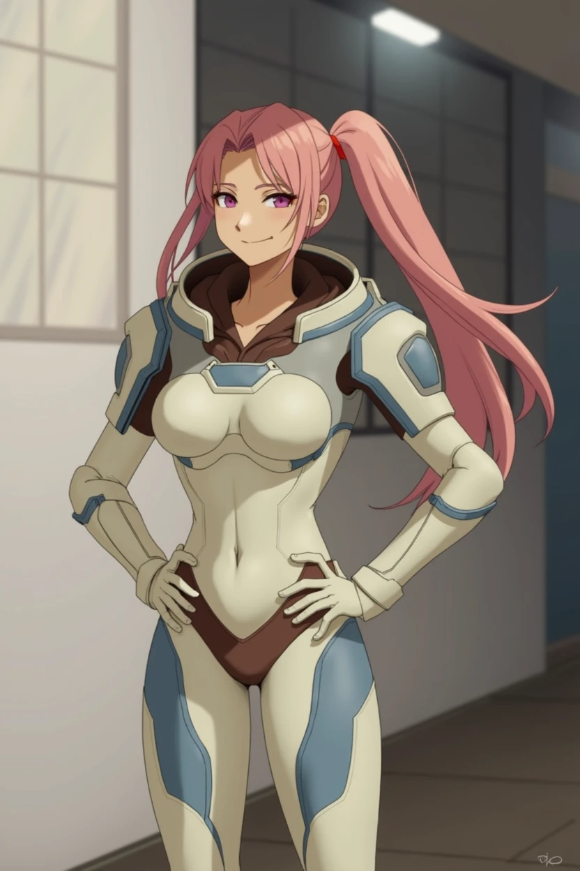 transgender girl, waist up, ssmile, beautiful lighting, deep shadow, best qualityer, Masterpiece artwork, ultra high resolution, アニメ, space armor, standing alone, neckleace, Detailed beauty. face perfect, pink eyes, pink hair, big hair, perfect female body, breasts big, happy expression, illuminated environment, shopping street, Waist slender, アニメ semi realista, NSFW, white and blue colored armor, super detailed face, rosto angelical, super detailed image(wall-paper), work of art, space warrior, little clothing, wide hip, ssmile fofo, cuteness, cute face, cute transgender girl.