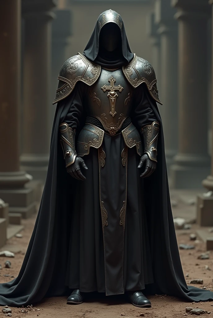 Priest&#39;s long robe:Retain the priest&#39;s characteristic long cloak, but can add details such as metal trim or sewn light armor panels on the shoulders and chest.Phần áo choàng này có thể có màu tối như đen hoặc red sậm, create majesty and mystery, simultaneously suitable for both priest and knight style.Medieval armor:Use plate armor (Plate armor) or chain mail (chainmail) under the cloak to protect the body.Armor pieces like shoulder armor, chest armor, The gauntlets can be designed in a lightweight style so as not to lose the necessary flexibility of the priest&#39;s costume..Armor may be engraved or decorated with crosses or church symbols to increase association..Accessory:Add accessories like a large cross necklace, belt with bible hook, or other religious symbols on clothing.The priest&#39;s crown or cap may be substituted for or combined with the helmet. (helmet) to retain religious style but still ensure protection.Gloves and shoes:The gloves can be a combination of knight&#39;s armor and simplicity., the delicacy of the priest&#39;s gloves.Shoes can be solid black leather, Add extra armor for added protection.Colors and patterns:Use church symbolic colors like black, white, red, or purple for the dress.Cross motifs or other religious symbols may be embroidered or engraved on armor or cloaks..