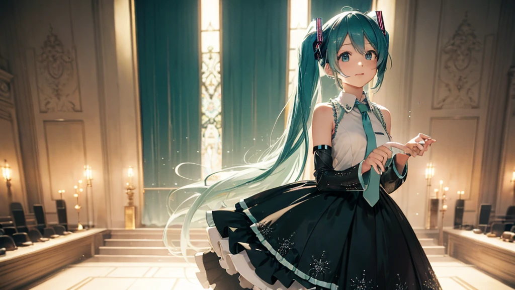 In the ballroom where Hatsune Miku shines、Under the dim light、Wearing an elegant dress