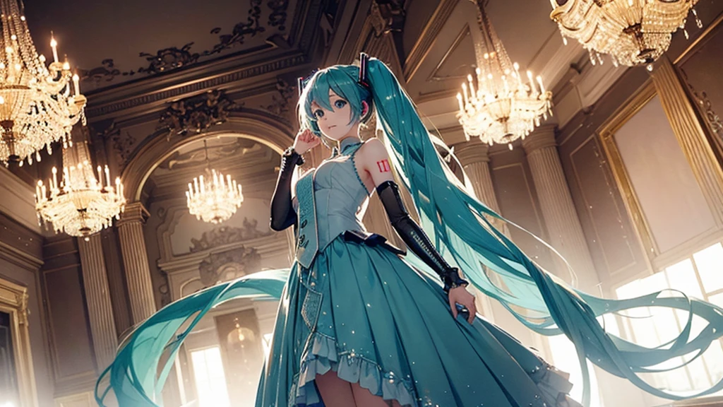 In the ballroom where Hatsune Miku shines、Under the dim light、Wearing an elegant dress