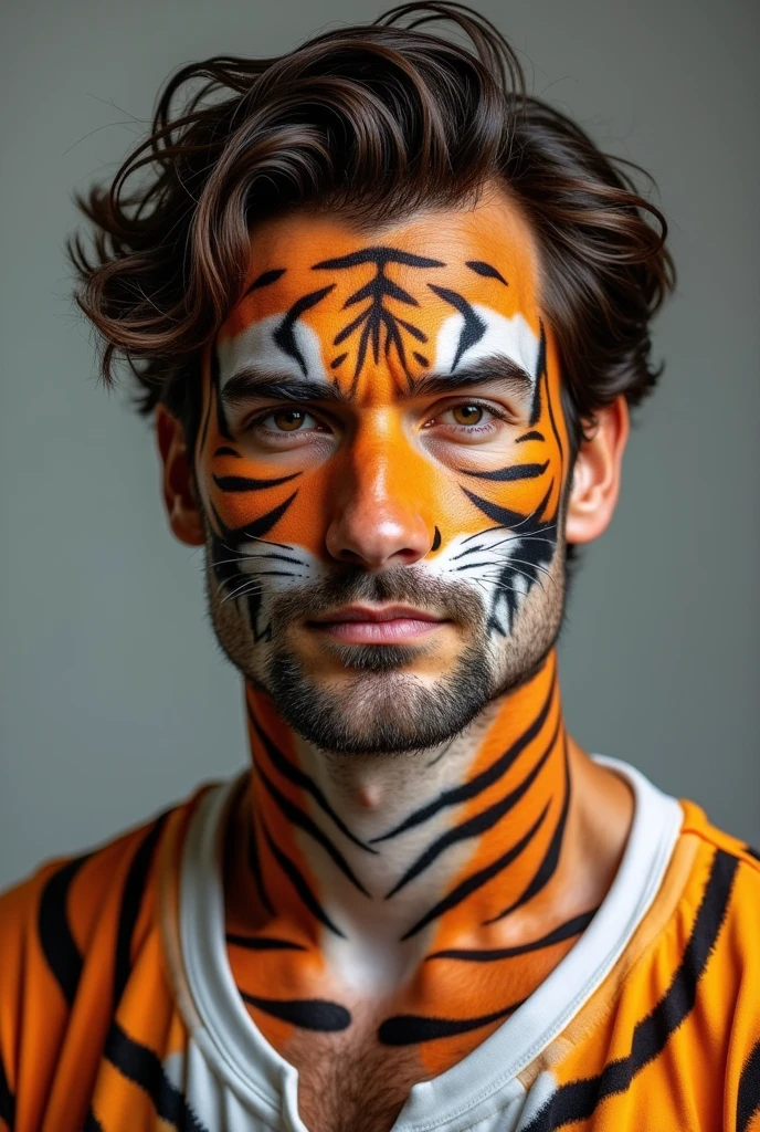 A white man. eyes browns.                        wavy hair with mascot tiger. It&#39;s the name Sergio 