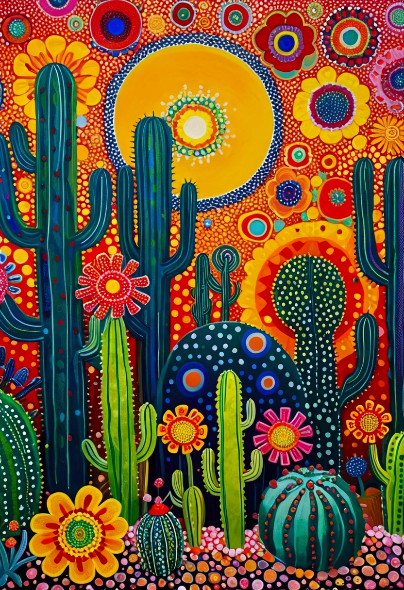 Yayoi Kusama style,An abstract painting,Coronavirus Plant,Pop Art,Dense dots author:Annabel Kidston, Saturated pointillism, cactus, inspired by Yayoi Kusama, inspired by Yayoi Kusama, inspired by:Annabel Kidston, By Pasitha Abad