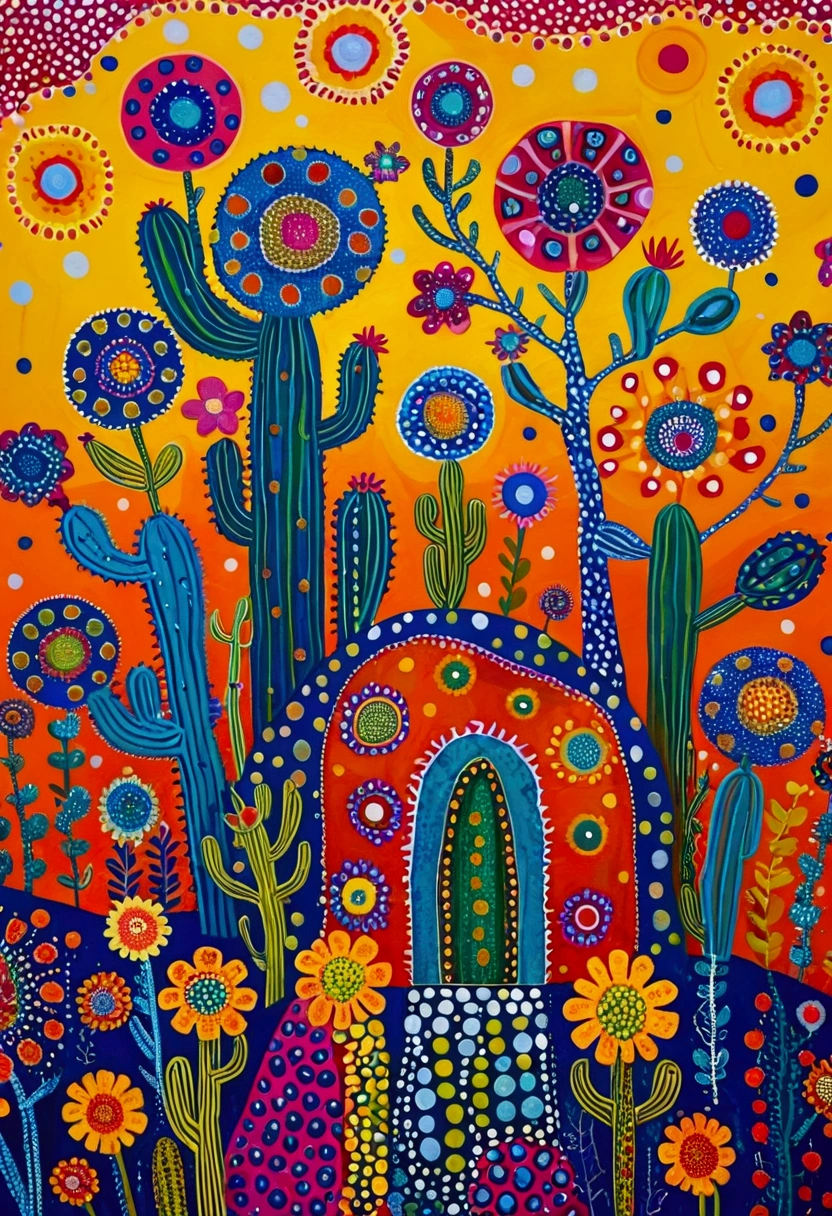 Yayoi Kusama style,An abstract painting,Coronavirus Plant,Pop Art,Dense dots author:Annabel Kidston, Saturated pointillism, cactus, inspired by Yayoi Kusama, inspired by Yayoi Kusama, inspired by:Annabel Kidston, By Pasitha Abad