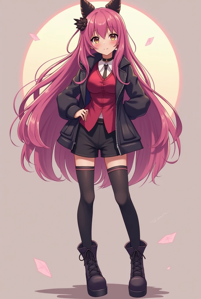 Shy anime girl in thigh high boots and pants