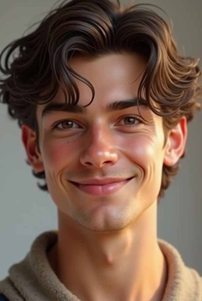 A young white man. eyes browns. wavy hair