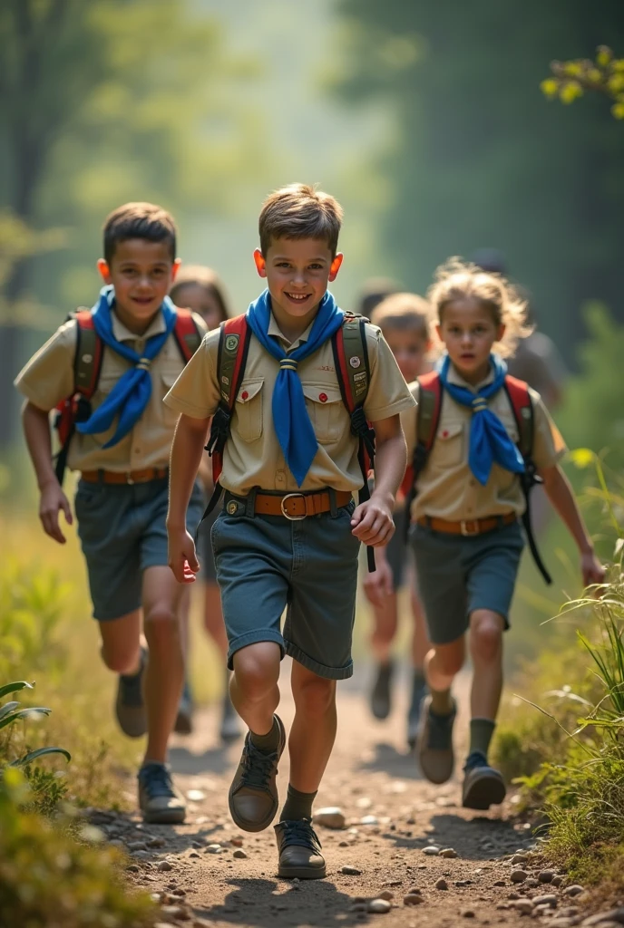 Des scouts en foulard bleu en action