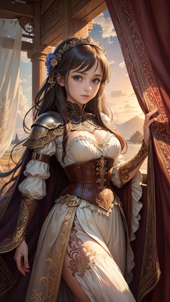((masterpiece,best quality,highest quality,illustration,intricate details)),1girl, outdoor, curtain armor 