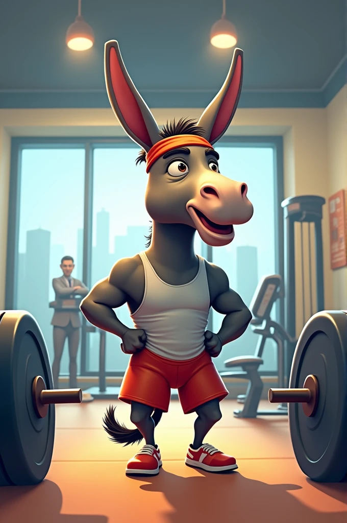 A donkey on a gym, make in out.