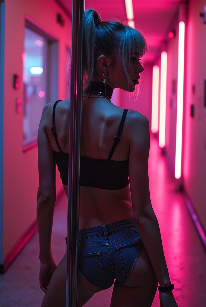Cyberpunk style pole dancer。